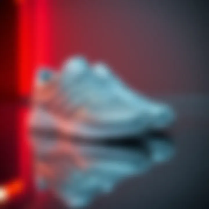 Glistening silver sneakers on a reflective surface