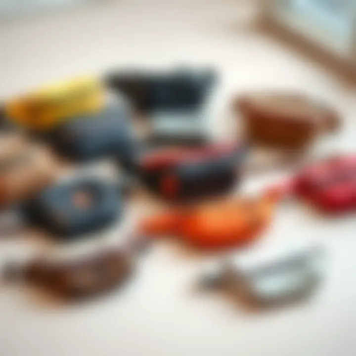 Various tiny waist bags arranged to highlight diversity in design and material