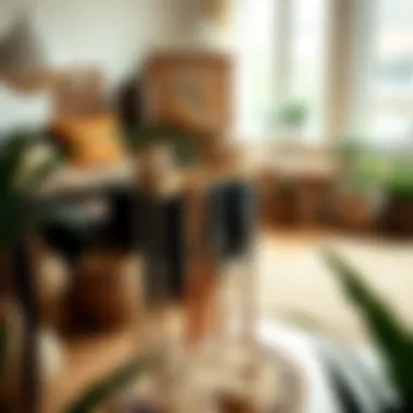 Macrame display stand in a cozy interior setting