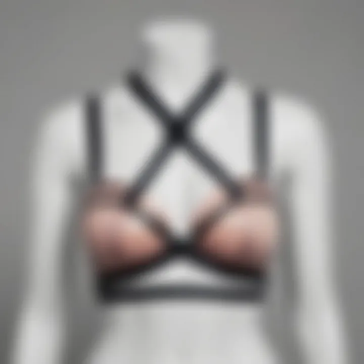 Elegant body harness bra displayed on a mannequin