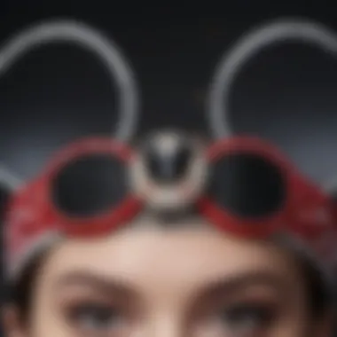 A close-up of a classic Mickey headband adorned with sparkling embellishments