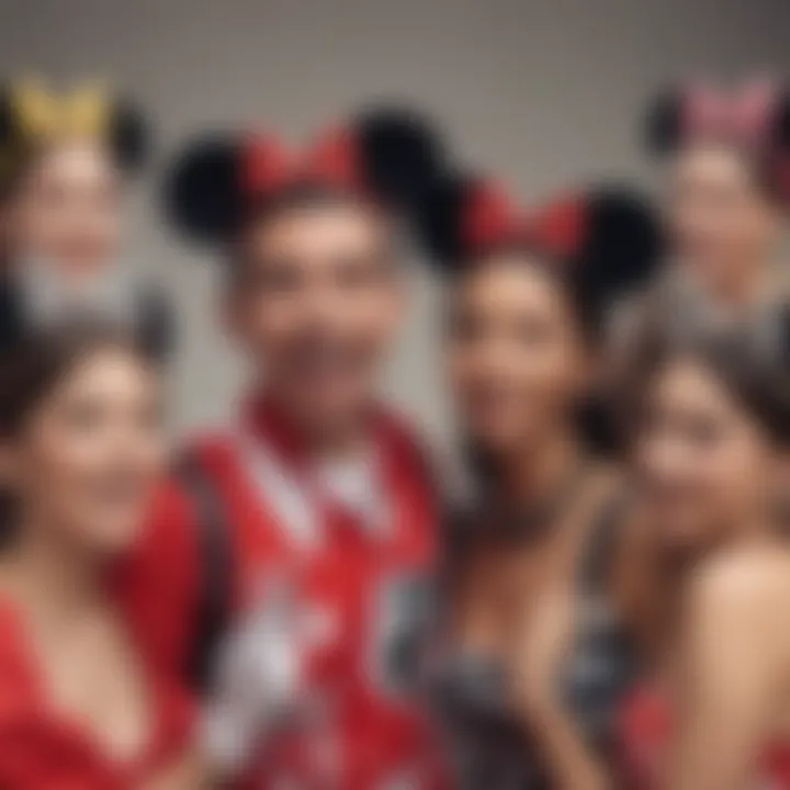 A cheerful gathering showcasing diverse fans wearing Mickey and Minnie headbands