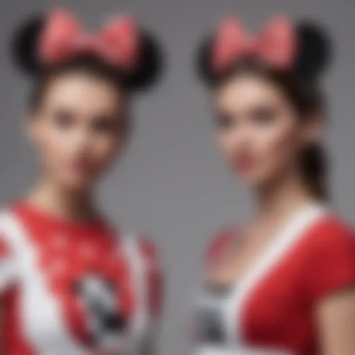 A fashionable ensemble featuring Mickey and Minnie headbands styled with contemporary outfits