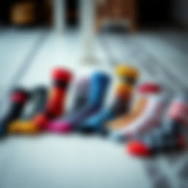 An array of picture socks arranged artistically on a surface, symbolizing diversity