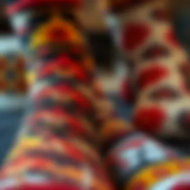 Close-up of unique patterns on picture socks, emphasizing craftsmanship