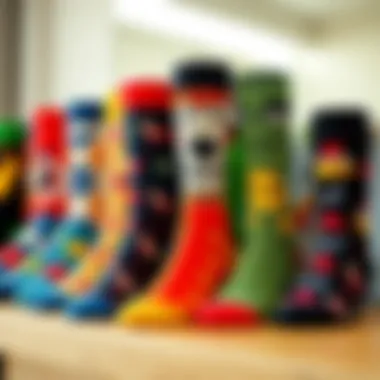 A vibrant display of artistic picture socks showcasing various designs