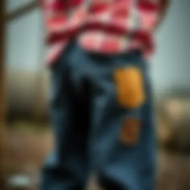 A historical representation of traditional pants with crotch patches highlighting their usage in different cultures.