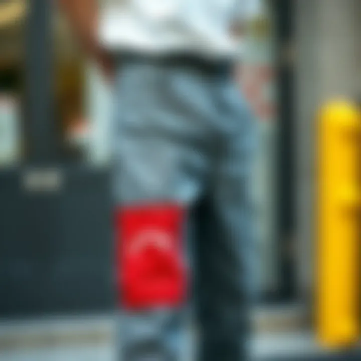 A modern pair of pants featuring contemporary patch designs that merge style with functionality.