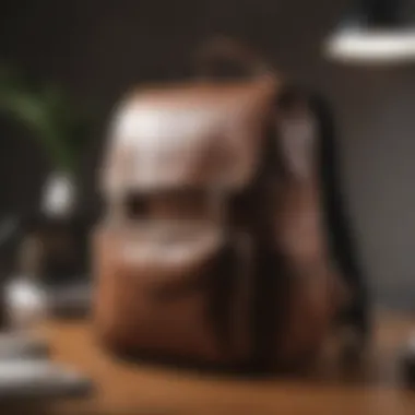 Stylish faux leather laptop backpack on a modern desk