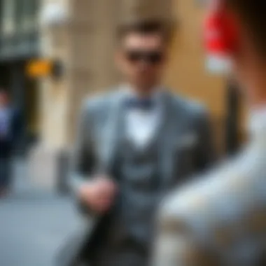 A well-styled gray suit with vest complemented by accessories
