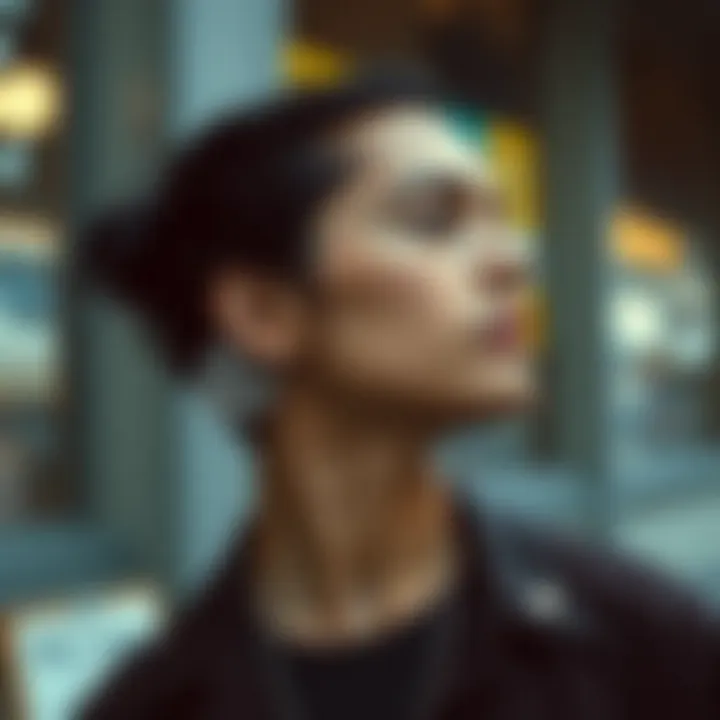 A stylish individual showcasing helix crawler earrings in a casual outfit