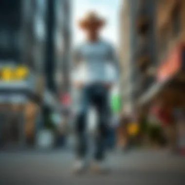 A stylish pair of cow pants showcased in a trendy urban setting