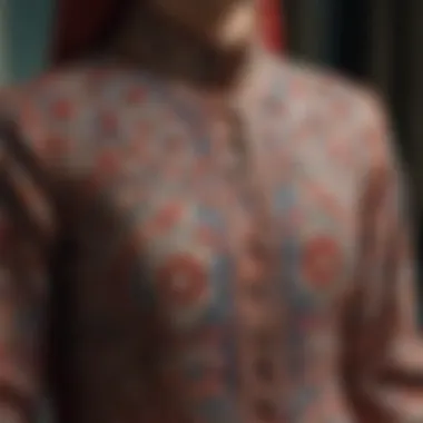 A close-up of intricate patterns found in Muslim casual clothing.