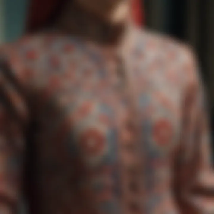 A close-up of intricate patterns found in Muslim casual clothing.