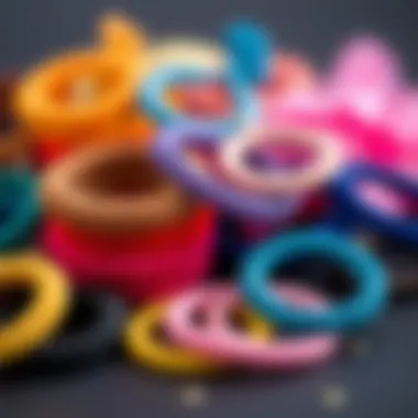 A variety of colorful disposable hair ties arranged aesthetically