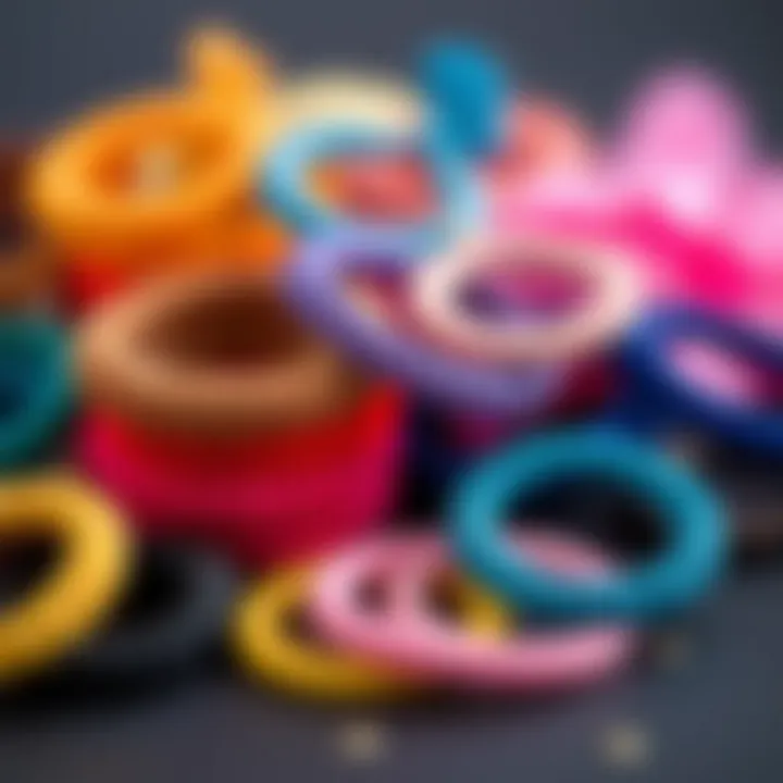 A variety of colorful disposable hair ties arranged aesthetically