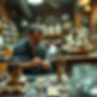 Artisan Craftsmanship in Jewelry Artisan workshop featuring craftsmen creating unique jewelry pieces with skill and dedication