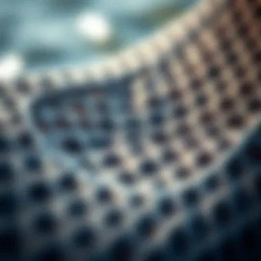 Close-up of breathable mesh material used in water footwear.