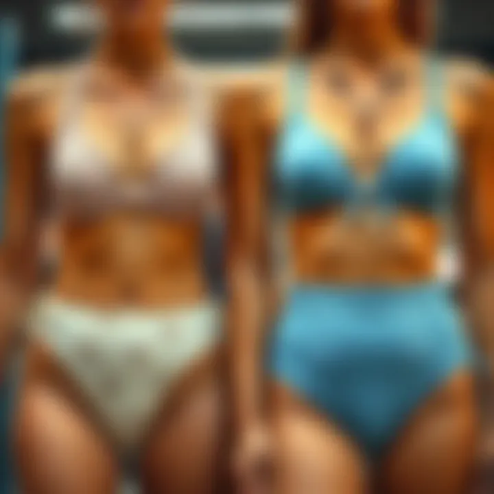 Comparative display of swimwear styles with and without padding