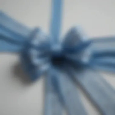 Close-up of a blue chiffon ribbon tied in an intricate bow