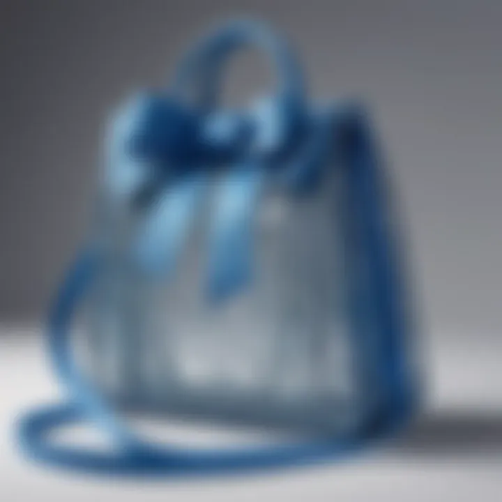 Blue chiffon ribbon embellishing a modern handbag