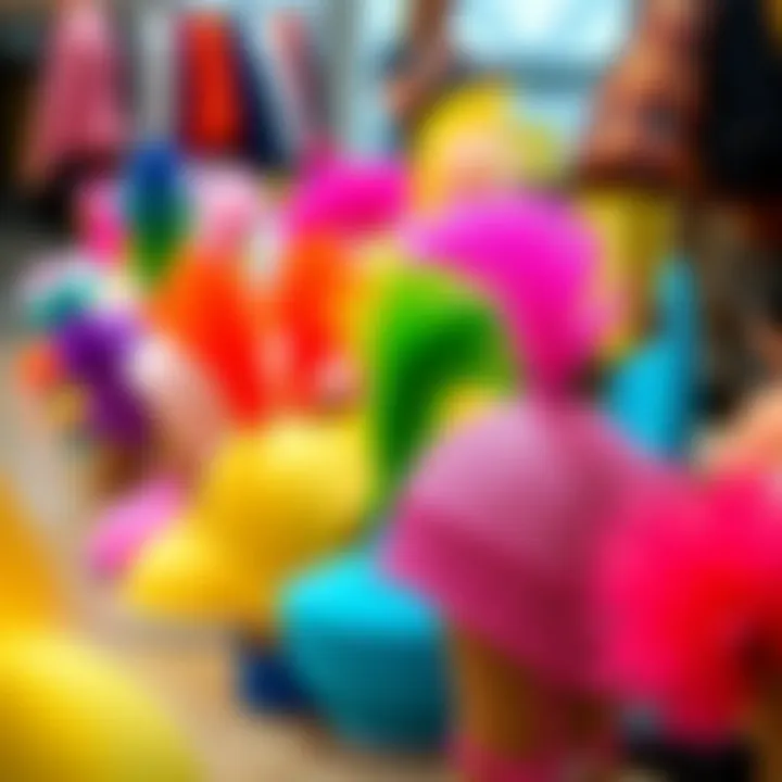 Colorful collection of head boppers on display