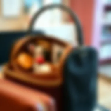 Organizational Features in Top Handle Cosmetic Bags Organizational features of a top handle cosmetic bag with various compartments.