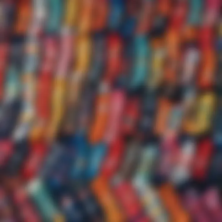 A close-up of vibrant face printed socks displayed in an artistic arrangement