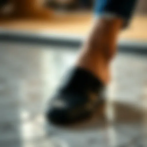 Elegant closed toe slide shoe on a stylish surface