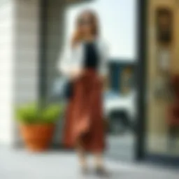 Elegant two-piece midi skirt styled with contemporary accessories