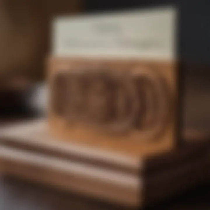 Close-up of intricately crafted wood place card holder with unique design