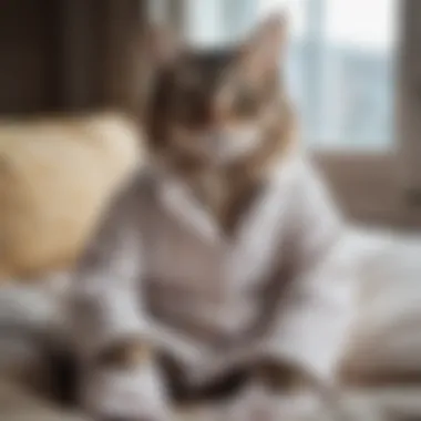 Cozy Cat in Stylish Pajamas Cozy cat lounging in stylish pajamas