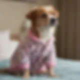 Trendy pet pajamas on a playful dog