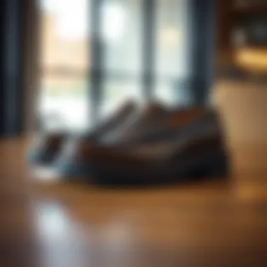 Stylish thick sole loafers on a wooden surface