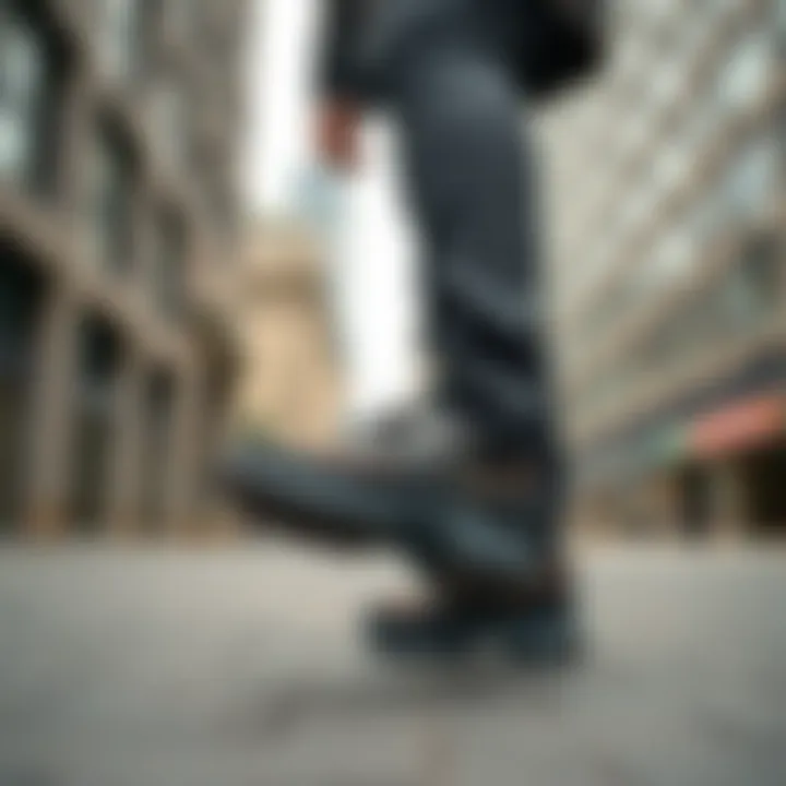 A person demonstrating the versatility of thick sole shoes in an urban setting