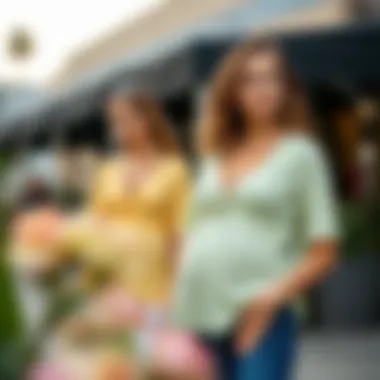 Different styling options for tulip hem nursing top in various settings