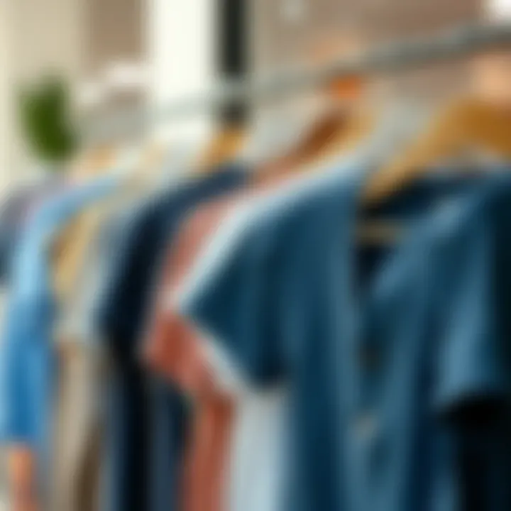 Eco-friendly V-neck T-shirt collection displayed on racks