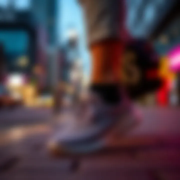 Woven Elastic Shoes in Urban Fashion A fashionable individual wearing woven elastic shoes in an urban setting