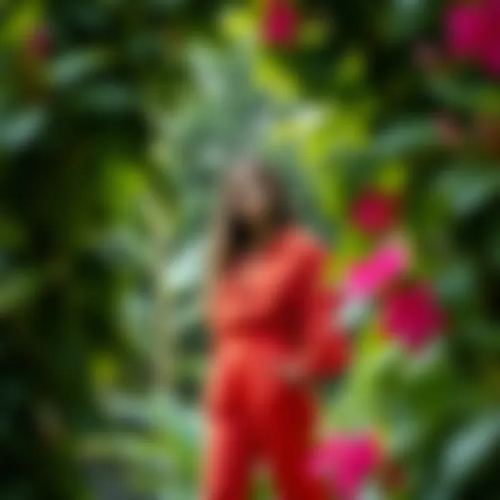 Nature's Frame: Fashion and Foliage in Harmony Lush greenery framing a vibrant outfit