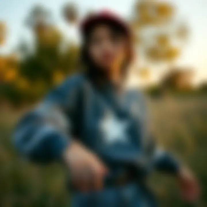 A model expressing individuality in an outdoor setting wearing Heart Moon Star apparel