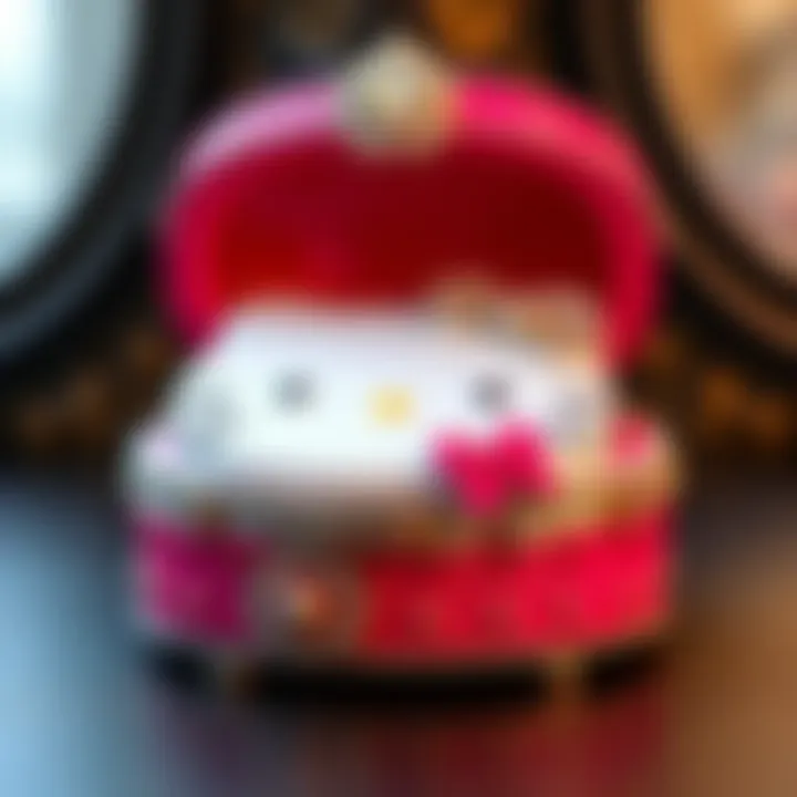 Intricate Design of Hello Kitty Jewelry Box A detailed view of the Hello Kitty jewelry box showcasing its intricate design elements.