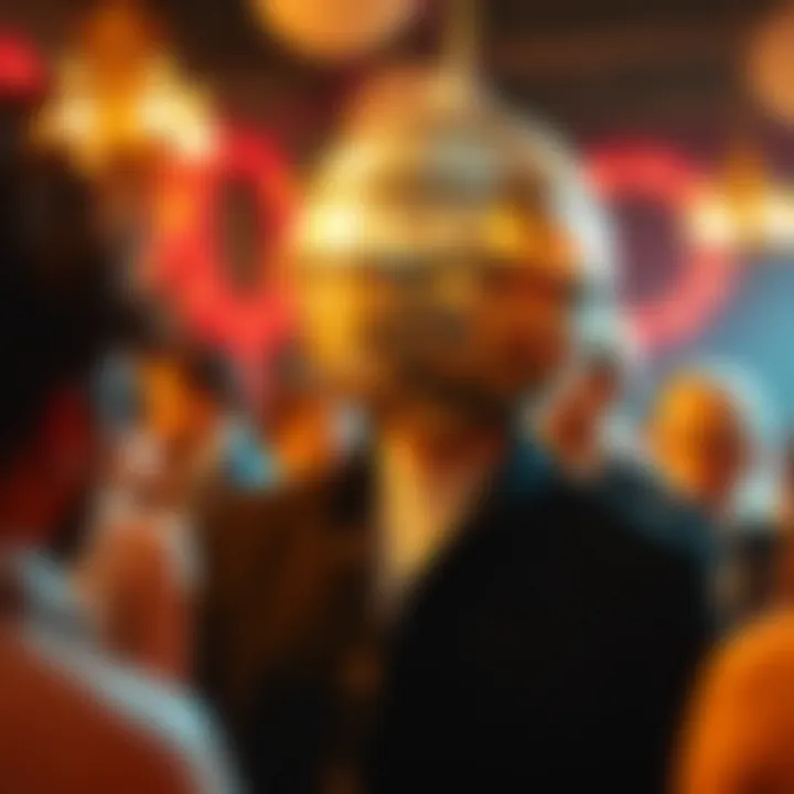 A historical representation of a disco-themed party featuring the headpiece