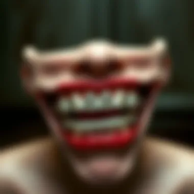 An artistic representation of the historical evolution of dental braces leading to vampire braces