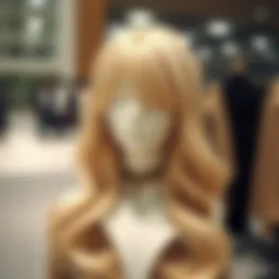 A stunning honey blonde ombre lace front wig displayed elegantly on a mannequin