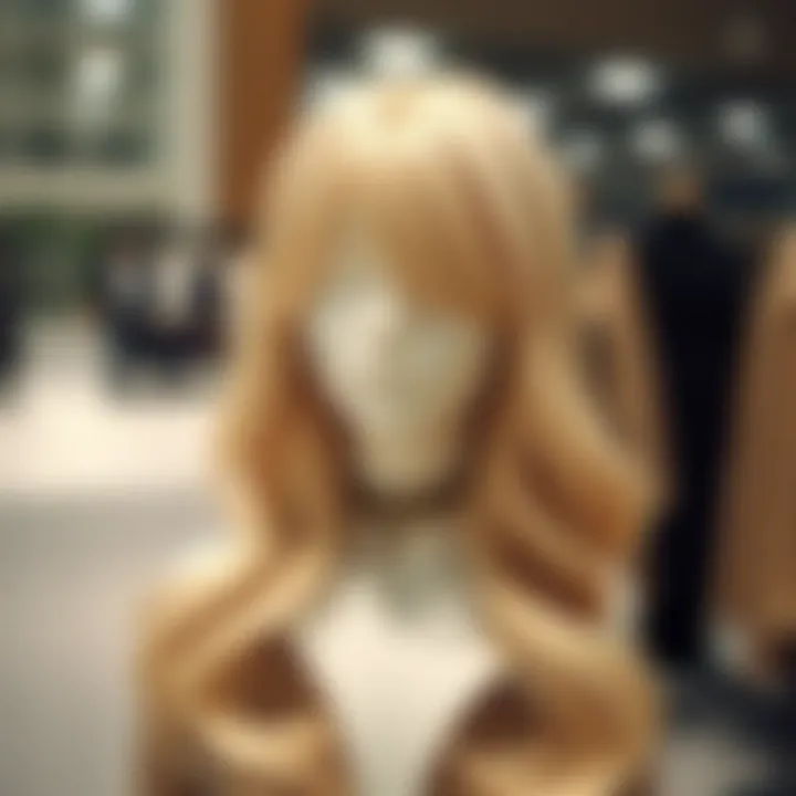 A stunning honey blonde ombre lace front wig displayed elegantly on a mannequin