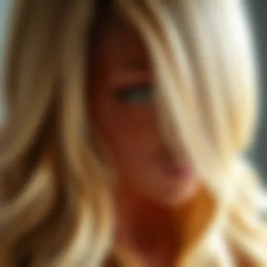 Close-up of the intricate lace front detailing on a honey blonde ombre wig