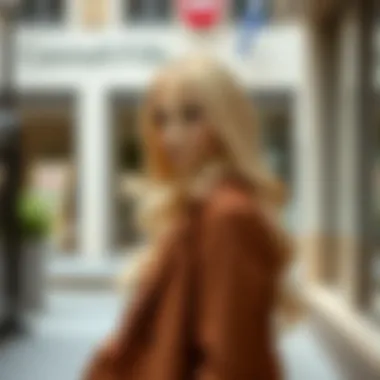 Stylish woman showcasing a honey blonde ombre lace front wig in a chic outfit