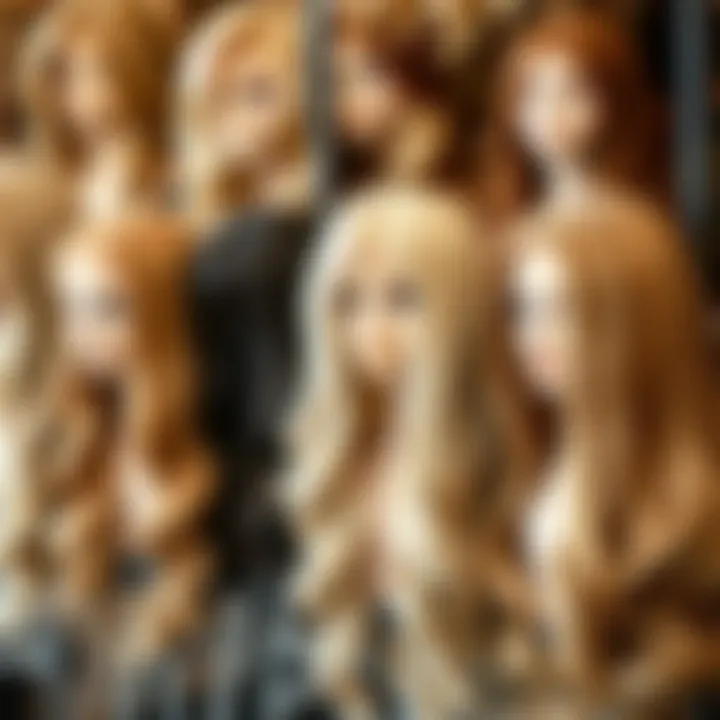 A variety of honey blonde ombre lace front wigs arranged artistically