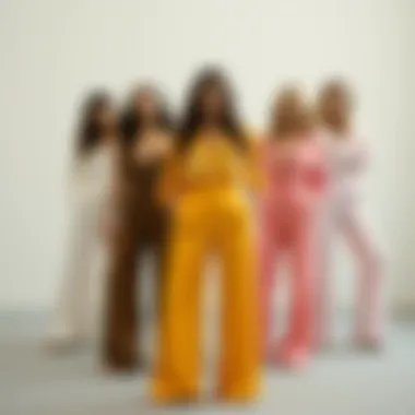 Different color variations of ice silk wide leg pants