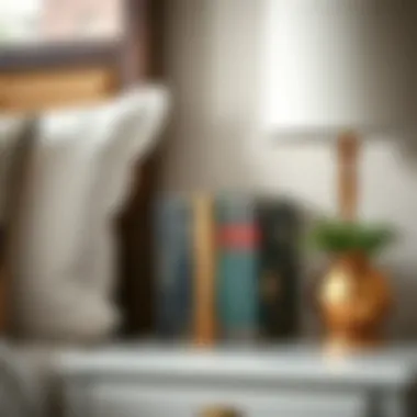 Charming Bedside Table Setup with Decorative Books A bedside table showcasing decorative books as part of the decor